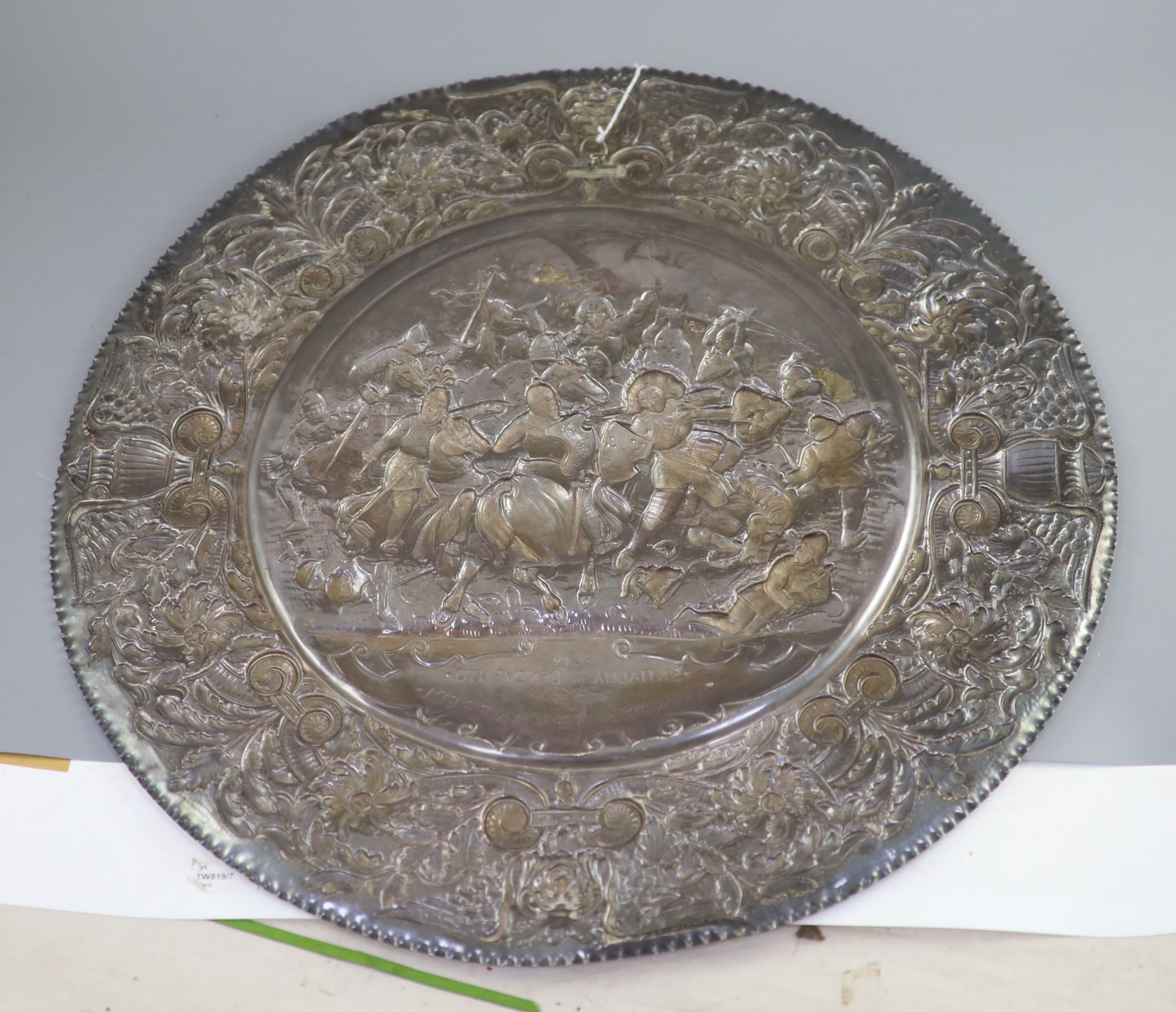 A large late 19th century Italian repousse 800 standard silver charger